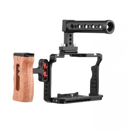 Camera Video Cage Top Handle Side Wooden Grip Dual Cold Shoe Mount 1/4"for Sony A7IV/A7III/A7II/A7R III/A7R II/A7S II