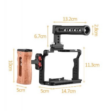 Camera Video Cage Top Handle Side Wooden Grip Dual Cold Shoe Mount 1/4"for Sony A7IV/A7III/A7II/A7R III/A7R II/A7S II