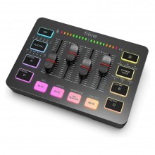 FIFINE AmpliGame SC3 Gaming Audio Mixer Streaming 4-Channel RGB Mixer with XLR Microphone Interface for Game Voice Podcast