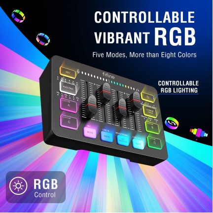 FIFINE AmpliGame SC3 Gaming Audio Mixer Streaming 4-Channel RGB Mixer with XLR Microphone Interface for Game Voice Podcast