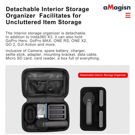 Insta360 X3 aMagisn Small Hard Shell Storage Bag Protective Accessories(Grey)