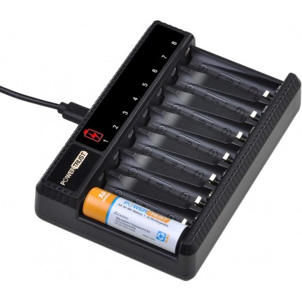 PowerTrust 8-Slots LCD Battery Charger for AA AAA Rechargeable Batteries