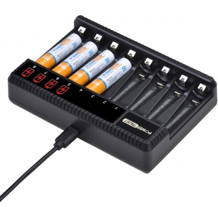 PowerTrust 8-Slots LCD Battery Charger for AA AAA Rechargeable Batteries