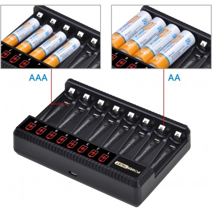 PowerTrust 8-Slots LCD Battery Charger for AA AAA Rechargeable Batteries