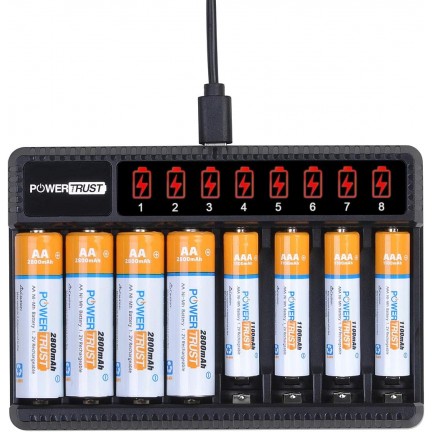 PowerTrust 8-Slots LCD Battery Charger for AA AAA Rechargeable Batteries