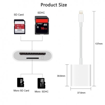 IPhone Lightning To TF/SD Card Micro Camera Reader OTG Adapter Cable