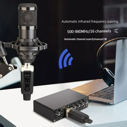 Wireless Microphone System XLR Mic Converter Adapter UHF Automatic Transmitter Setup For Condenser Dynamic Mic