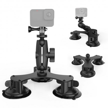 Triple Suction Cup 1/4"-20 Thread Adapter Car Mount Holder for GoPro DJI Inst360