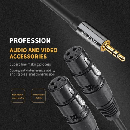 Dual XLR Female to 1/8'' 3.5mm Stereo Jack OFC Audio Cable