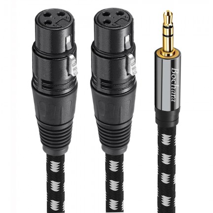 Braided 1/8'' 3.5mm TRS Jack to Dual XLR Female OFC Audio Cable