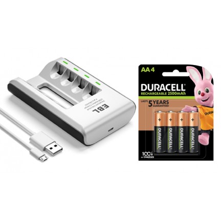 EBL Charger with (Duracell Rechargeable 4pc AA 2500 mAh Batteries)
