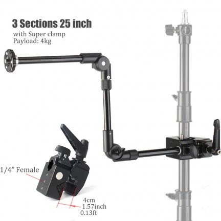 BFOLLOW Magic Articulated Arm 25" 32" Clamp Mount for DSLR Camera Camcorder Overhead Video Studio Webcam Tablet Phone Bracket