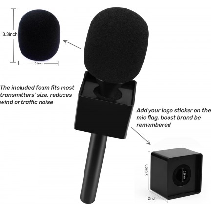 Microphone Interview GO Handheld Adapter with Foam and Plastic Flag