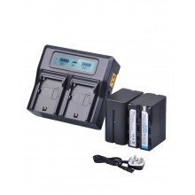 2Pc 7800mAh NP F970 Power Battery + Ultra Fast LCD Dual Charger for Sony NP F970 F960