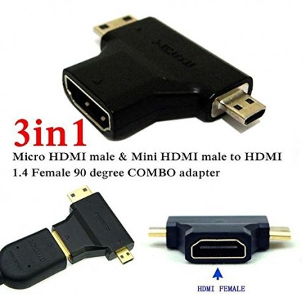 3 in 1 HDMI Female to Mini HDMI Male + Micro HDMI Male Adapter Connector