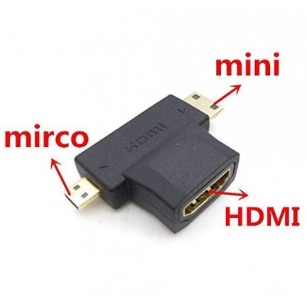 3 in 1 HDMI Female to Mini HDMI Male + Micro HDMI Male Adapter Connector