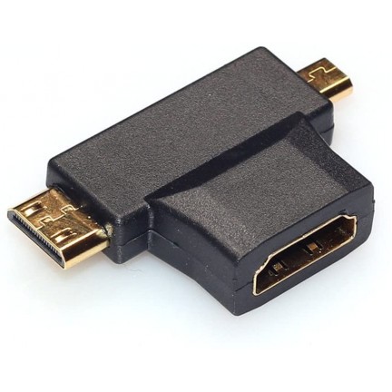 3 in 1 HDMI Female to Mini HDMI Male + Micro HDMI Male Adapter Connector