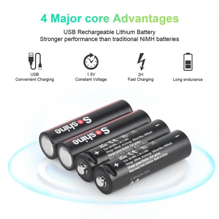 USB Type-C 3500mWh Lithium Battery AA 4Pc Rechargeable Batteries