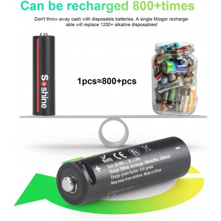 USB Type-C 3500mWh Lithium Battery AA 4Pc Rechargeable Batteries