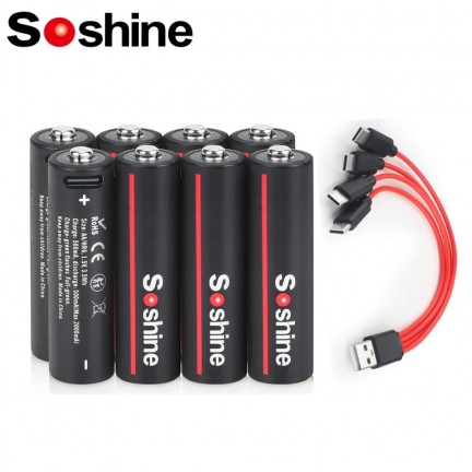 USB Type-C 3500mWh Lithium Battery AA 8Pc Rechargeable Batteries with 4in1 USB Cable