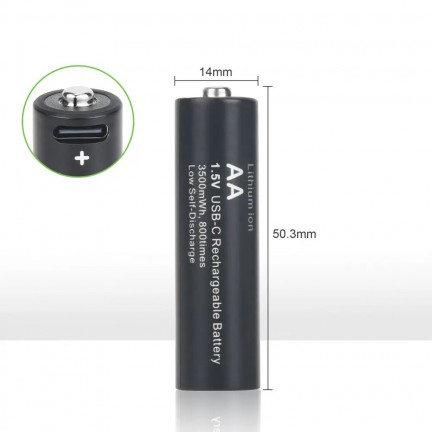 USB Type-C 3500mWh Lithium Battery AA 8Pc Rechargeable Batteries with 4in1 USB Cable
