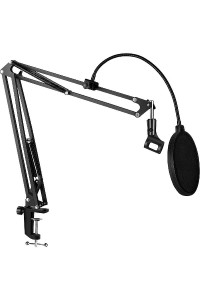 Microphone Boom Arm Studio Podcast Mic Stand+Clamp+Pop Filter