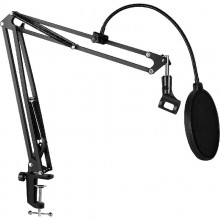 Microphone Boom Arm Studio Podcast Mic Stand+Clamp+Pop Filter