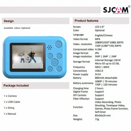 SJCAM FunCam Kids HD Digital Action Camera With 32GB Micro SD Card