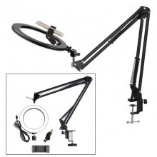 Dimmable 26Cm Ring Light Long Arm Desktop Tablet Holder Selfie Light