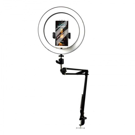 Dimmable 26Cm Ring Light Long Arm Desktop Tablet Holder Selfie Light