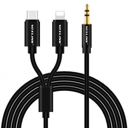 VOXLINK Aux Cable 2 in 1 8 Pin + USB Type C to 3.5mm Car Aux Audio Cable