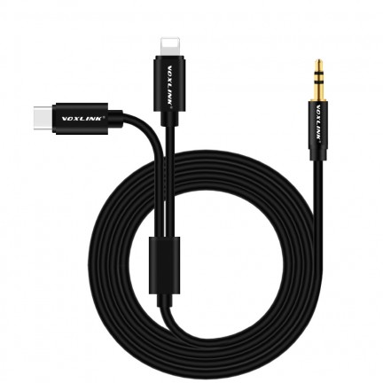 VOXLINK Aux Cable 2 in 1 8 Pin + USB Type C to 3.5mm Car Aux Audio Cable