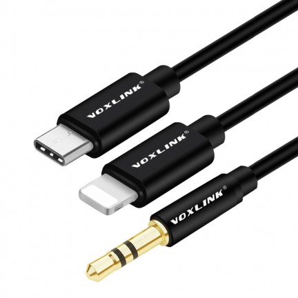 VOXLINK Aux Cable 2 in 1 8 Pin + USB Type C to 3.5mm Car Aux Audio Cable