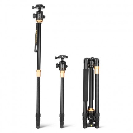 QZSD Q999H Aluminum Alloy Tripod Monopod with Horizontal Column 360 Degree Damping Ball Head