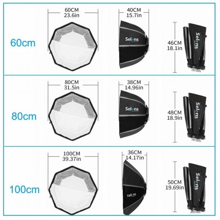 Selens 60cm Octagon Softbox Umbrella Bowens Mount for Studio Light Strobe