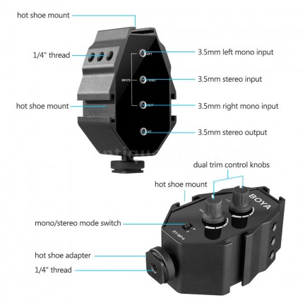  Boya MP4 Audio Adaptor for Smartphones,DSLR Camera,Camcorder 