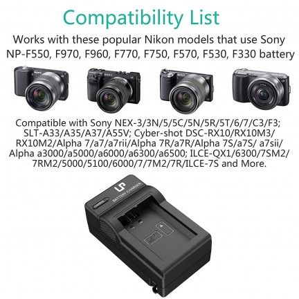 LP NP-FW50 Battery Charger A6000, A6400, A6100, A6300, A6500, A5100, A7, A7 II, A7R, A7R II, A7R2, A7S, A7S II, A7S2, A5000, A3000, A55, RX10, NEX-3/5/7 Series