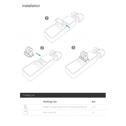 3 Pcs/set PGYTECH OSMO Pocket Data Port to Universal Mount