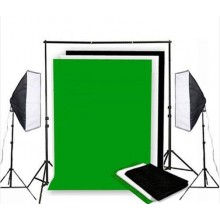 Photo Studio Background Support & White Black Green Screen Softbox Lighting Kit