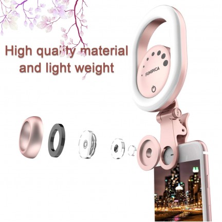 LED Selfie Ring Light USB Rechargeable with Wide Angle Lens for iPhone