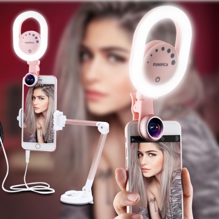 LED Selfie Ring Light USB Rechargeable with Wide Angle Lens for iPhone