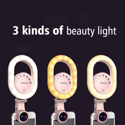 LED Selfie Ring Light USB Rechargeable with Wide Angle Lens for iPhone